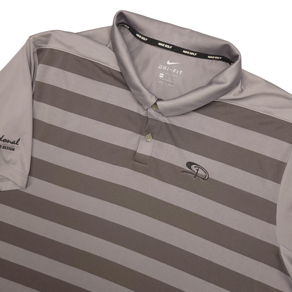 Nike Golf Polo Shirt Mens 2XL Gray Stripe Dri-FIT El Cardonal‎ Tiger Woods Golf